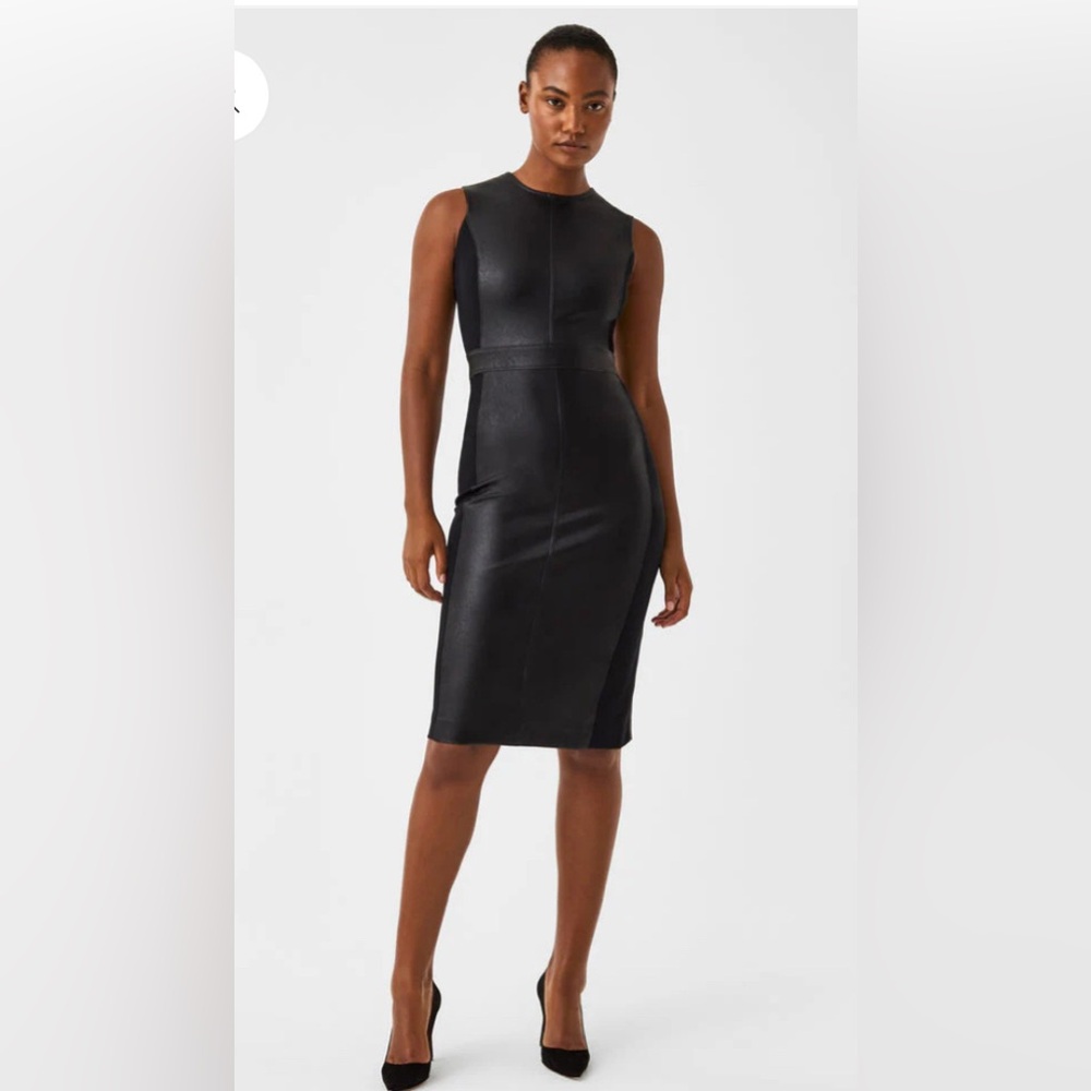 SPANX dress black faux stretchy leather / fabric size S